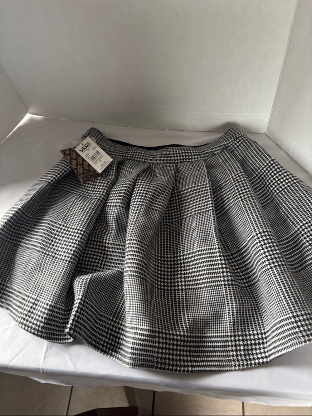 Vans Black and White Glen Plaid Pleated Skater Skirt